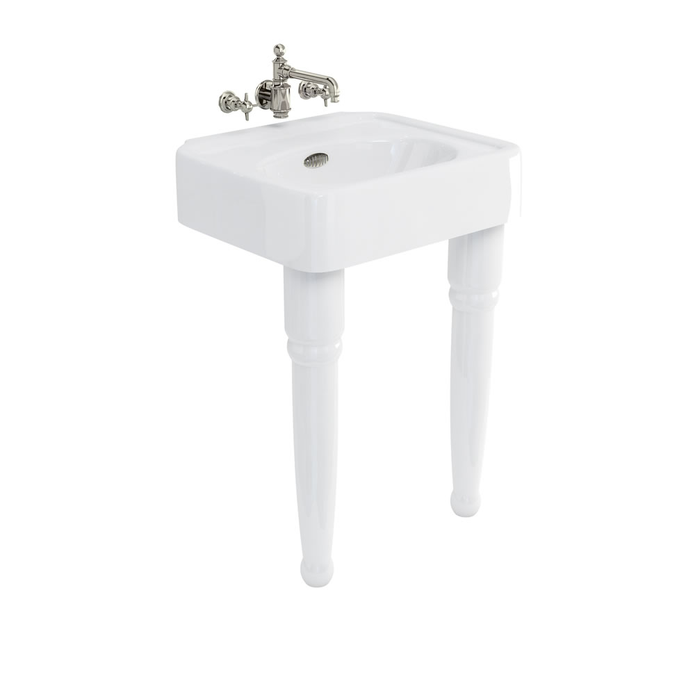 Arcade 600mm basin with nickel overflow & ceramic console legs 